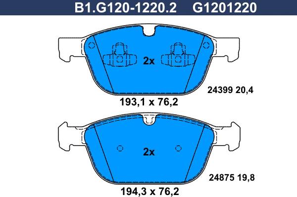 Galfer B1.G120-1220.2 - Тормозные колодки, дисковые, комплект autodnr.net