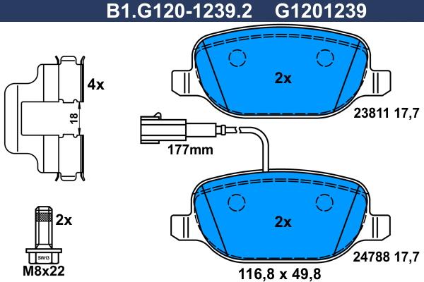Galfer B1.G120-1239.2 - Гальмівні колодки, дискові гальма autocars.com.ua