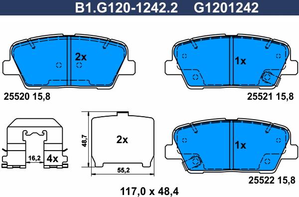 Galfer B1.G120-1242.2 - Тормозные колодки, дисковые, комплект avtokuzovplus.com.ua