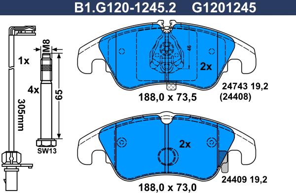 Galfer B1.G120-1245.2 - Тормозные колодки, дисковые, комплект autodnr.net
