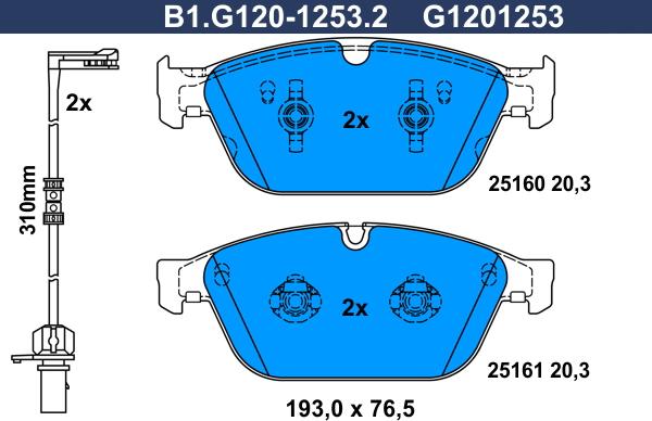 Galfer B1.G120-1253.2 - Гальмівні колодки, дискові гальма autocars.com.ua