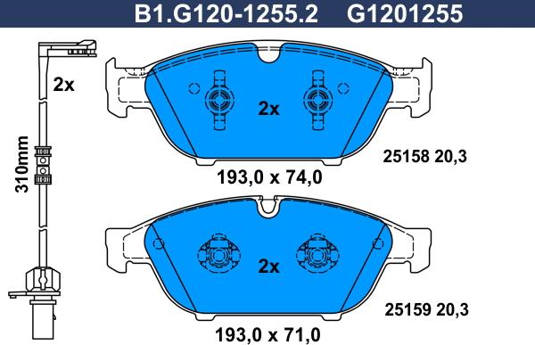 Galfer B1.G120-1255.2 - Гальмівні колодки, дискові гальма autocars.com.ua