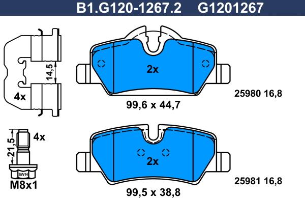 Galfer B1.G120-1267.2 - Гальмівні колодки, дискові гальма autocars.com.ua