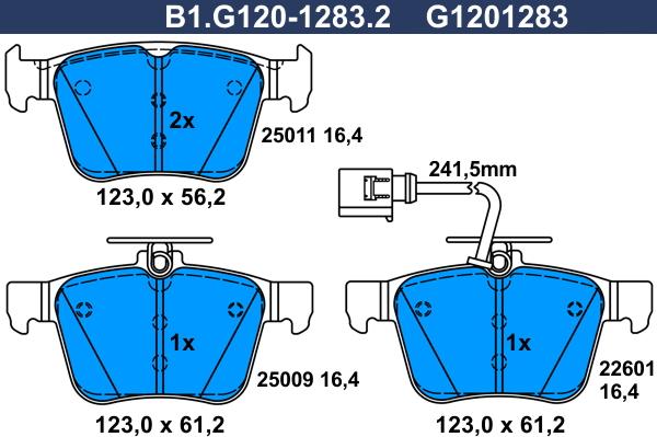 Galfer B1.G120-1283.2 - Тормозные колодки, дисковые, комплект avtokuzovplus.com.ua