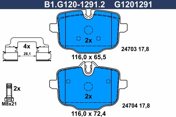 Galfer B1.G120-1291.2 - Гальмівні колодки, дискові гальма autocars.com.ua