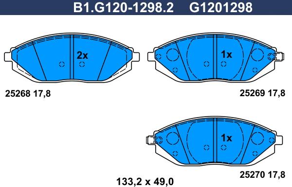 Galfer B1.G120-1298.2 - Тормозные колодки, дисковые, комплект avtokuzovplus.com.ua