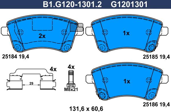 Galfer B1.G120-1301.2 - Гальмівні колодки, дискові гальма autocars.com.ua