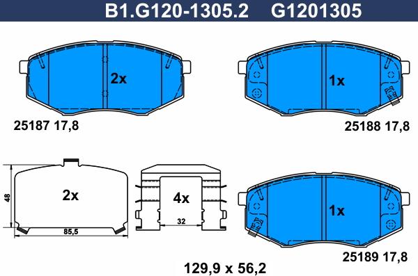 Galfer B1.G120-1305.2 - Гальмівні колодки, дискові гальма autocars.com.ua