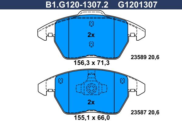 Galfer B1.G120-1307.2 - Гальмівні колодки, дискові гальма autocars.com.ua