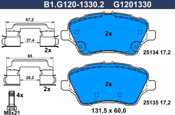 Galfer B1.G120-1330.2 - Тормозные колодки, дисковые, комплект avtokuzovplus.com.ua