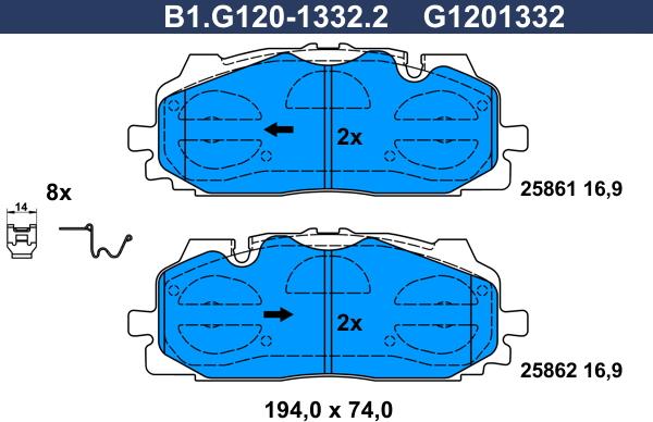 Galfer B1.G120-1332.2 - Гальмівні колодки, дискові гальма autocars.com.ua