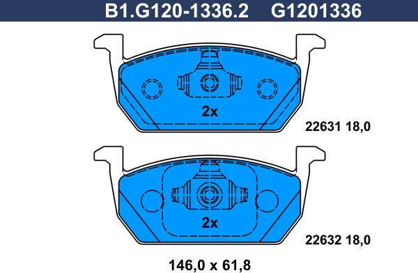 Galfer B1.G120-1336.2 - Гальмівні колодки, дискові гальма autocars.com.ua