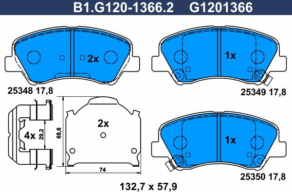 Galfer B1.G120-1366.2 - Тормозные колодки, дисковые, комплект avtokuzovplus.com.ua