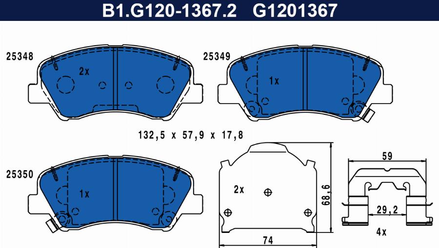 Galfer B1.G120-1367.2 - Гальмівні колодки, дискові гальма autocars.com.ua