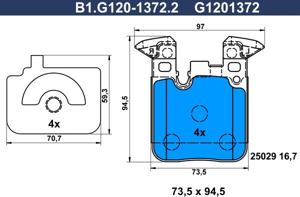 Galfer B1.G120-1372.2 - Тормозные колодки, дисковые, комплект avtokuzovplus.com.ua