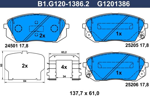 Galfer B1.G120-1386.2 - Тормозные колодки, дисковые, комплект avtokuzovplus.com.ua