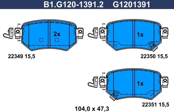 Galfer B1.G120-1391.2 - Гальмівні колодки, дискові гальма autocars.com.ua