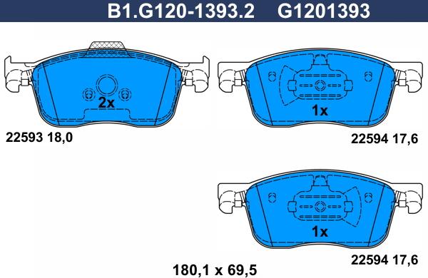 Galfer B1.G120-1393.2 - Гальмівні колодки, дискові гальма autocars.com.ua