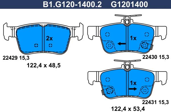 Galfer B1.G120-1400.2 - Тормозные колодки, дисковые, комплект autodnr.net