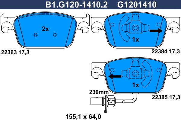 Galfer B1G12014102 - Тормозные колодки, дисковые, комплект avtokuzovplus.com.ua