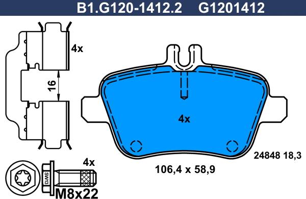 Galfer B1.G120-1412.2 - Гальмівні колодки, дискові гальма autocars.com.ua