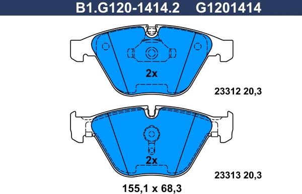 Galfer B1.G120-1414.2 - Тормозные колодки, дисковые, комплект avtokuzovplus.com.ua