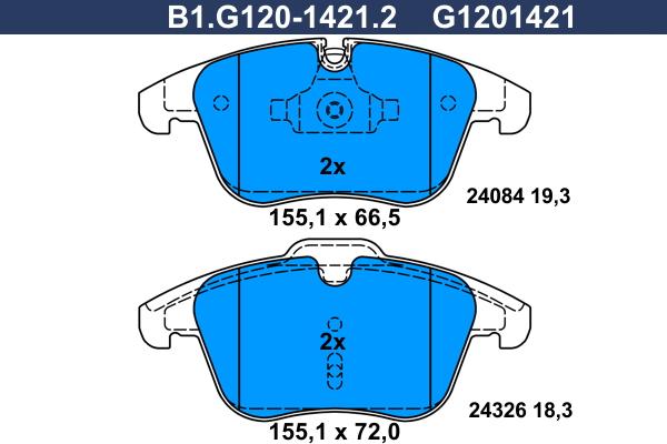 Galfer B1.G120-1421.2 - Тормозные колодки, дисковые, комплект avtokuzovplus.com.ua