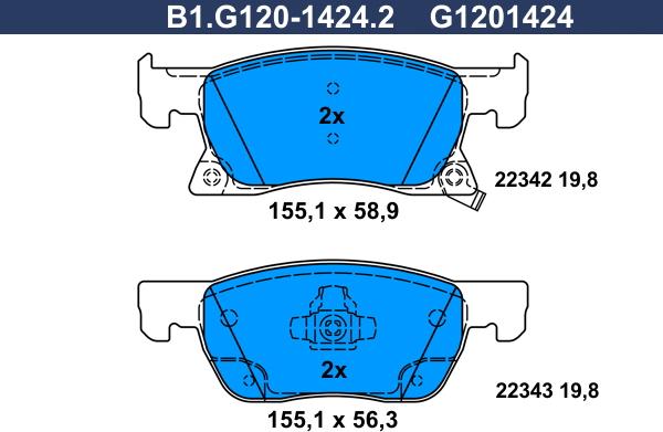 Galfer B1.G120-1424.2 - Гальмівні колодки, дискові гальма autocars.com.ua