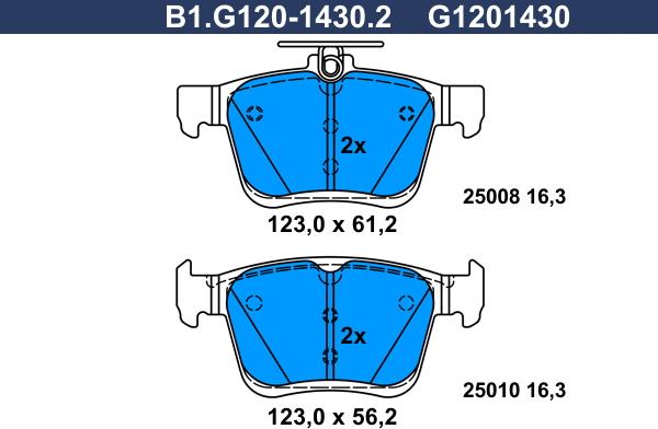 Galfer B1.G120-1430.2 - Гальмівні колодки, дискові гальма autocars.com.ua