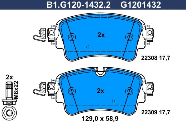 Galfer B1.G120-1432.2 - Тормозные колодки, дисковые, комплект avtokuzovplus.com.ua