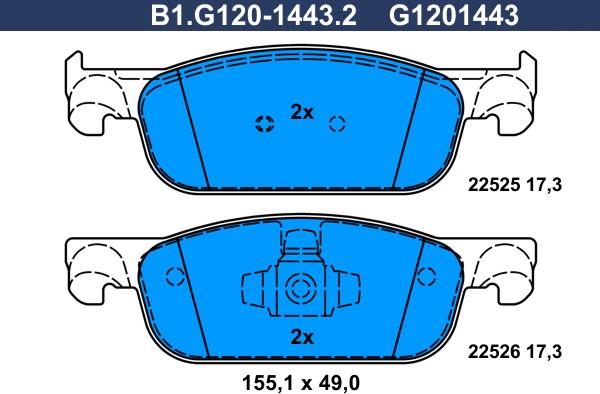 Galfer B1.G120-1443.2 - Гальмівні колодки, дискові гальма autocars.com.ua