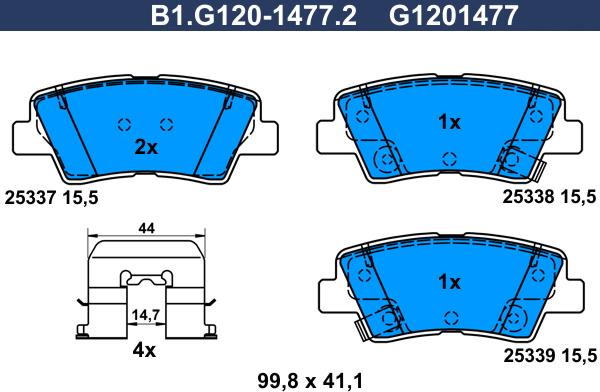 Galfer B1.G120-1477.2 - Гальмівні колодки, дискові гальма autocars.com.ua