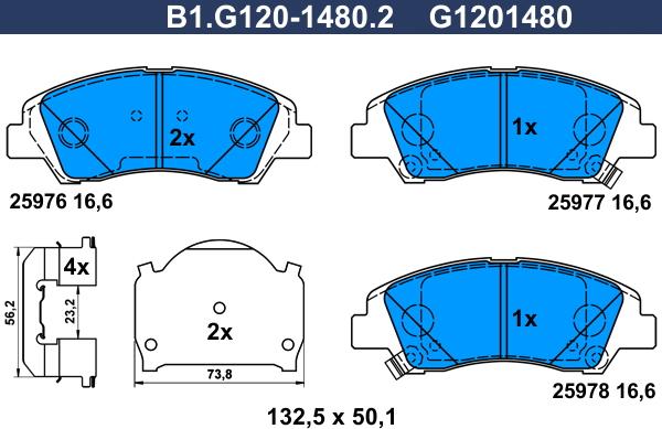 Galfer B1.G120-1480.2 - Гальмівні колодки, дискові гальма autocars.com.ua