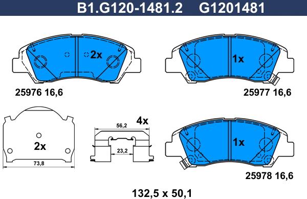 Galfer B1.G120-1481.2 - Гальмівні колодки, дискові гальма autocars.com.ua