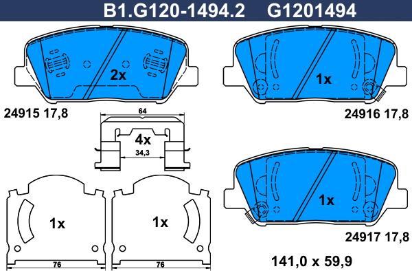 Galfer B1.G120-1494.2 - Гальмівні колодки, дискові гальма autocars.com.ua