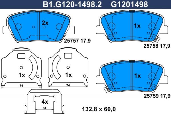 Galfer B1.G120-1498.2 - Тормозные колодки, дисковые, комплект autodnr.net