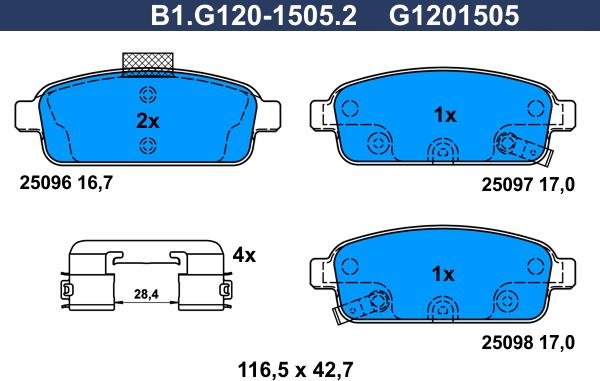 Galfer B1.G120-1505.2 - Тормозные колодки, дисковые, комплект autodnr.net