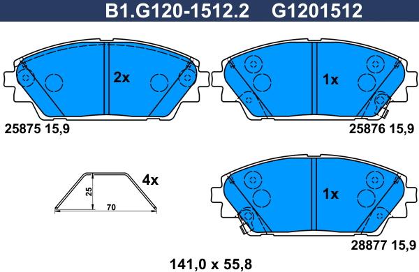 Galfer B1.G120-1512.2 - Гальмівні колодки, дискові гальма autocars.com.ua