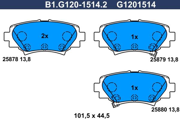 Galfer B1.G120-1514.2 - Тормозные колодки, дисковые, комплект autodnr.net