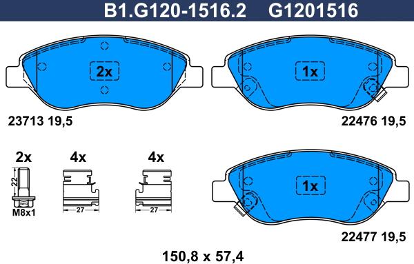 Galfer B1.G120-1516.2 - Гальмівні колодки, дискові гальма autocars.com.ua