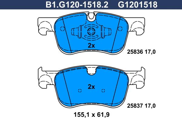 Galfer B1.G120-1518.2 - Гальмівні колодки, дискові гальма autocars.com.ua