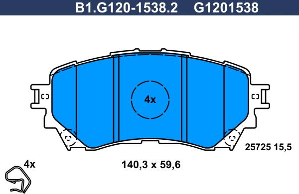 Galfer B1.G120-1538.2 - Гальмівні колодки, дискові гальма autocars.com.ua
