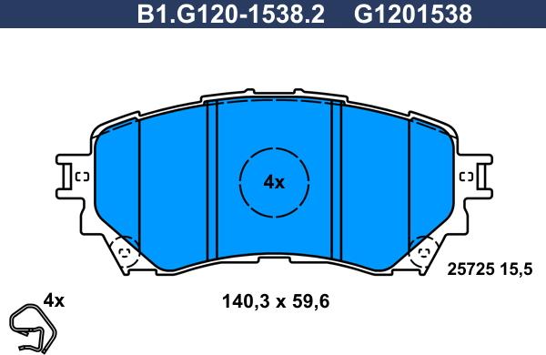 Galfer B1.G120-1538.2 - Тормозные колодки, дисковые, комплект avtokuzovplus.com.ua