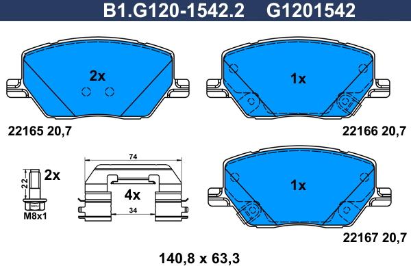 Galfer B1.G120-1542.2 - Гальмівні колодки, дискові гальма autocars.com.ua
