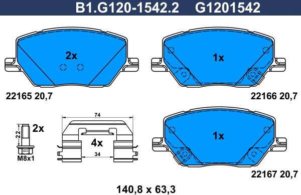 Galfer B1.G120-1542.2 - Тормозные колодки, дисковые, комплект avtokuzovplus.com.ua