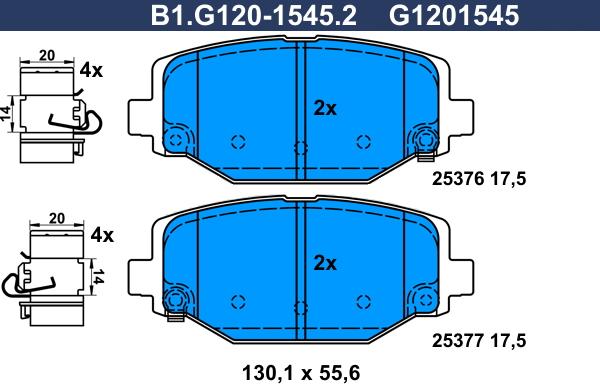 Galfer B1.G120-1545.2 - Тормозные колодки, дисковые, комплект avtokuzovplus.com.ua