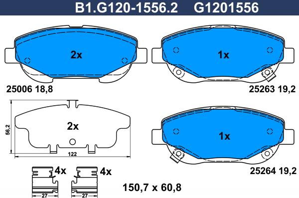 Galfer B1.G120-1556.2 - Гальмівні колодки, дискові гальма autocars.com.ua