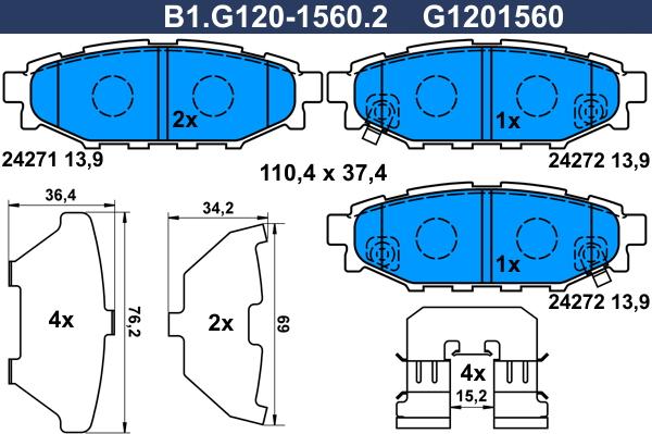 Galfer B1.G120-1560.2 - Тормозные колодки, дисковые, комплект avtokuzovplus.com.ua