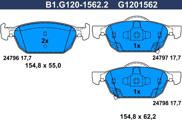 Galfer B1.G120-1562.2 - Гальмівні колодки, дискові гальма autocars.com.ua