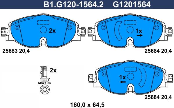 Galfer B1.G120-1564.2 - Тормозные колодки, дисковые, комплект avtokuzovplus.com.ua